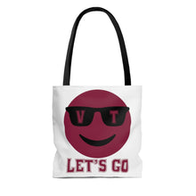 Load image into Gallery viewer, Let's Go Smiley Maroon & Orange Tote Bag