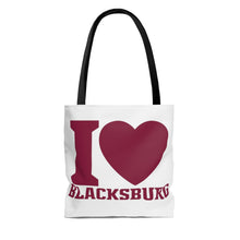 Load image into Gallery viewer, I Love Blacksburg Maroon &amp; Orange Tote Bag
