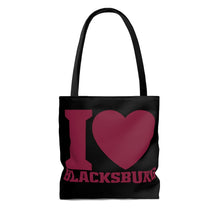 Load image into Gallery viewer, I Love Blacksburg Maroon &amp; Orange Tote Bag
